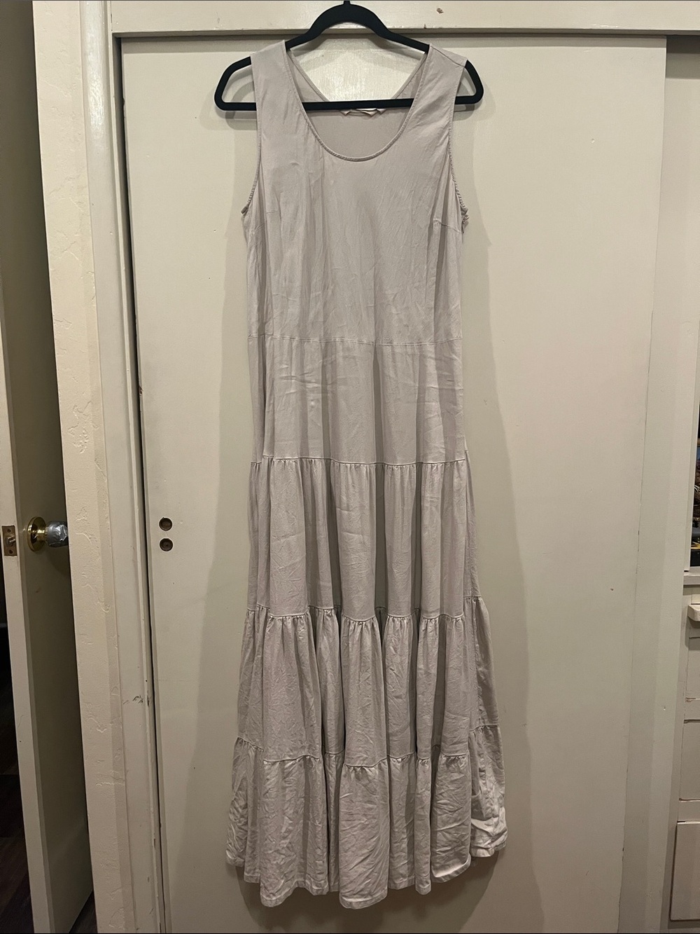 Soft Surroundings Sleeveless Tiered Maxi Dress in Light Tan Size 16